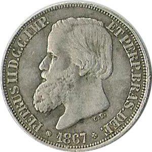 Anverso de 200 réis (1867) - 1867-1876 3º. Sistema Monetário, 3º. Tipo - Prata