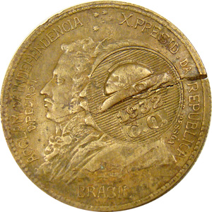 Anverso de 1 mil-réis (1935) - 1935-1935 Carimbo do Capacete - Campanha do Ouro