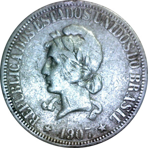 Anverso de 1 mil-réis (1907) - 1906-1912 Peso em gramas