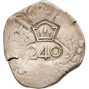 Anverso 240 réis (Carimbo 240 coroado sobre 4 reales)