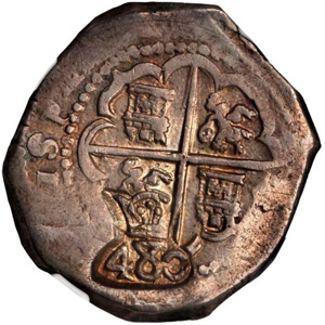 Anverso 480 réis (Carimbo 480 coroado sobre 8 reales)
