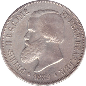Anverso de 2 mil-réis (1889) - 1876-1889 3º. Sistema Monetário, 4º. Tipo - Prata