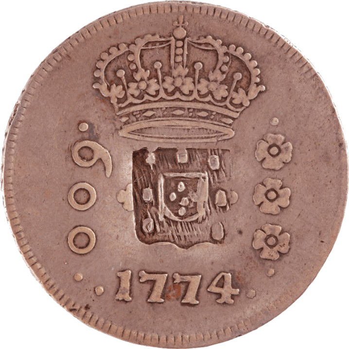 Anverso de 600 réis (1770-1774) - 1770-1774 Jotas, Casa da Moeda do Rio, 2º. tipo - Prata