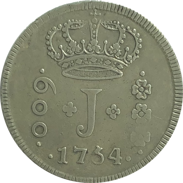 Anverso de 600 réis (1754) - 1754-1770 Jotas, Casa da Moeda do Rio, 1º. tipo - Prata