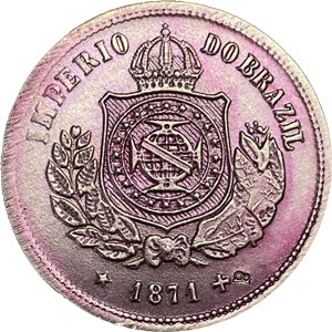 Anverso de 50 réis (1871) - 1868-1889 3º. Sistema Monetário - Bronze e Níquel