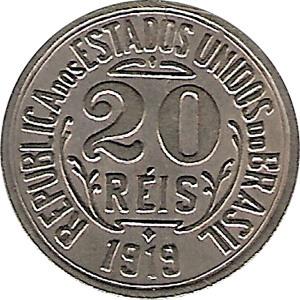 Anverso de 20 réis (1918-1920) - 1918-1935 Níqueis