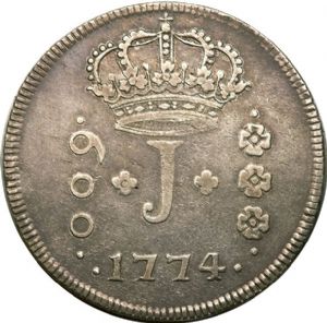 Anverso de 600 réis (1774) - 1770-1774 Jotas, Casa da Moeda do Rio, 2º. tipo - Prata