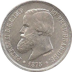 Anverso de 2 mil-réis (1875-1876) - 1867-1876 3º. Sistema Monetário, 3º. Tipo - Prata
