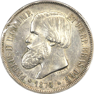 Anverso de 2 mil-réis (1875) - 1867-1876 3º. Sistema Monetário, 3º. Tipo - Prata