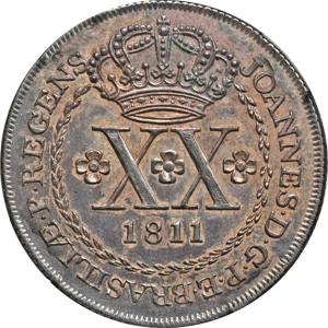 Anverso de 20 réis (1811) - 1799-1816 Ensaios e Provas: Colônia - D. João Regente