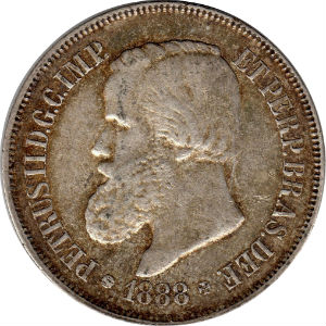 Anverso de 500 réis (1888-1889) - 1876-1889 3º. Sistema Monetário, 4º. Tipo - Prata