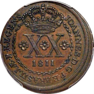 Anverso de 20 réis (1811) - 1799-1816 Ensaios e Provas: Colônia - D. João Regente