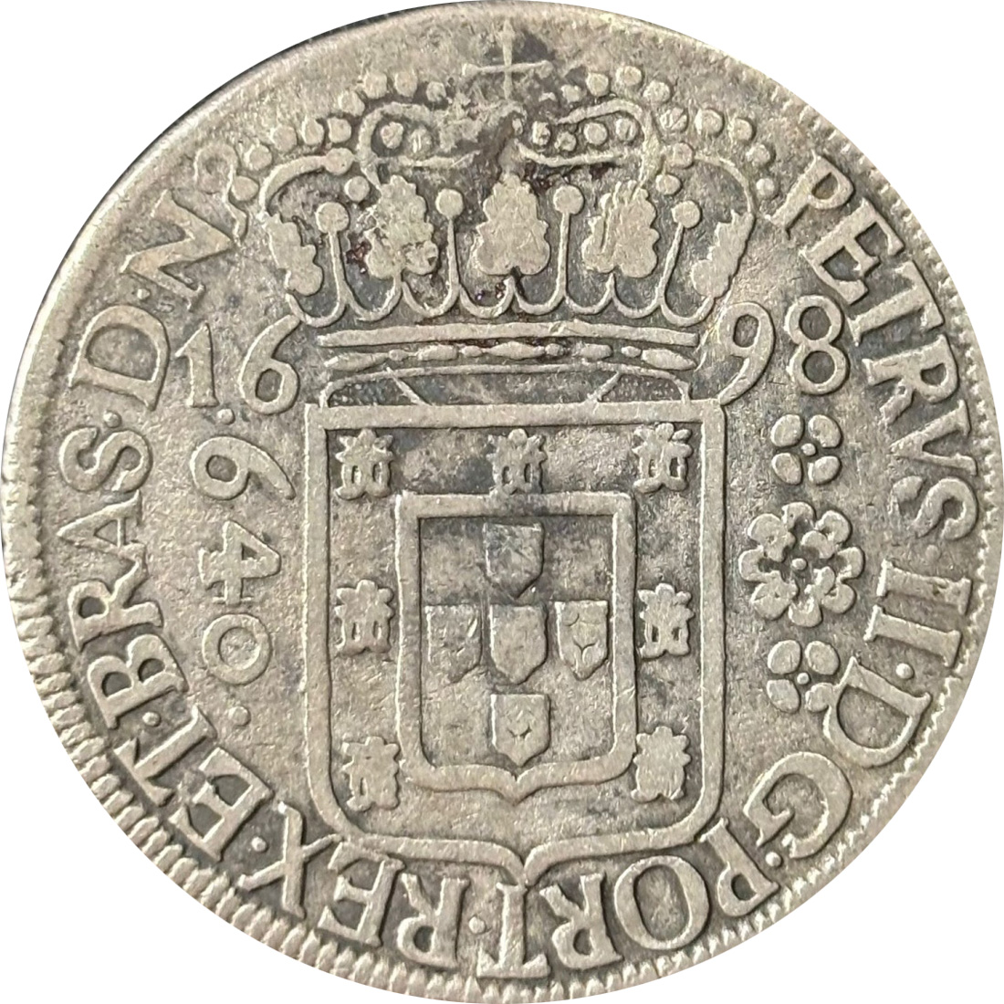 Anverso R 640-2 patacas da Bahia - 2o. tipo - coroa estreita, DN