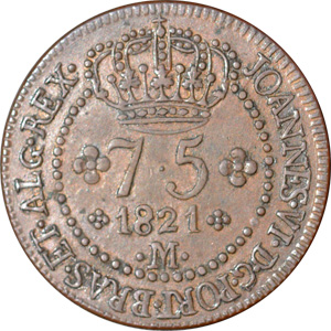 Anverso R 75-2 vinténs de ouro. Data entre florões