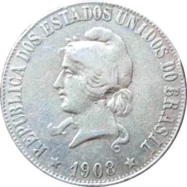 Anverso de 2 mil-réis (1908) - 1906-1912 Peso em gramas