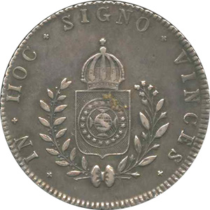 Reverso de 160 réis (1833) - 1831-1834 D. Pedro II, 1º. Sistema Monetário - Prata