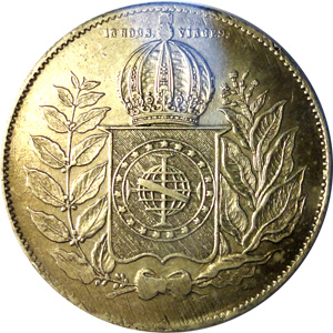 Reverso de 1 mil-réis (1849-1852) - 1848-1852 3º. Sistema Monetário, 1º. Tipo - Prata