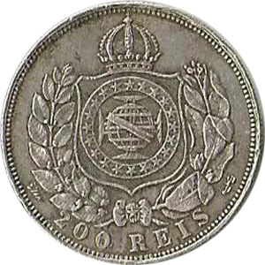 200 réis (1867) - 1867-1876 3º. Sistema Monetário, 3º. Tipo - Prata