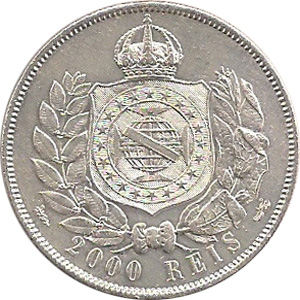 2 mil-réis (1875-1876) - 1867-1876 3º. Sistema Monetário, 3º. Tipo - Prata
