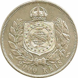 2 mil-réis (1875) - 1867-1876 3º. Sistema Monetário, 3º. Tipo - Prata